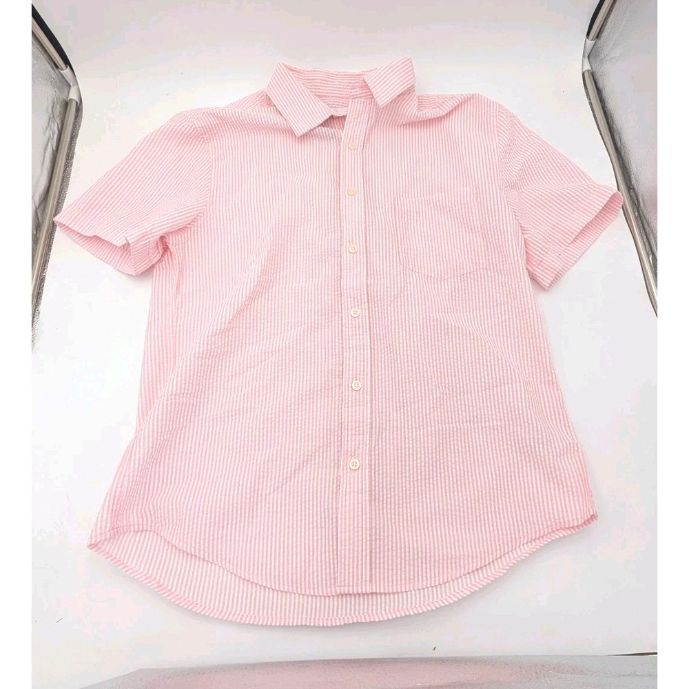 Goodfellow & Co Men's Short Sleeve Button Down Shirt White pink Stripe size M